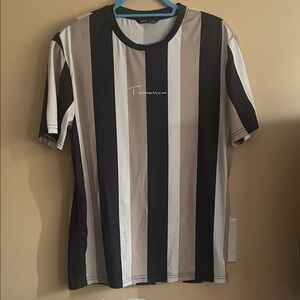 SHEIN Black and Tan Striped Short Sleeve Tee